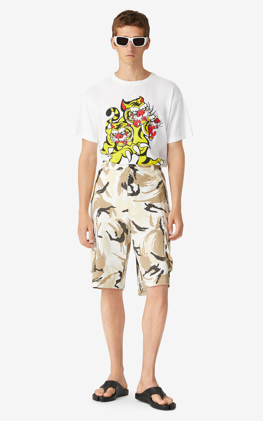 Kenzo Tropic Camo cargo Shorts Heren Wit | 85604LZYC